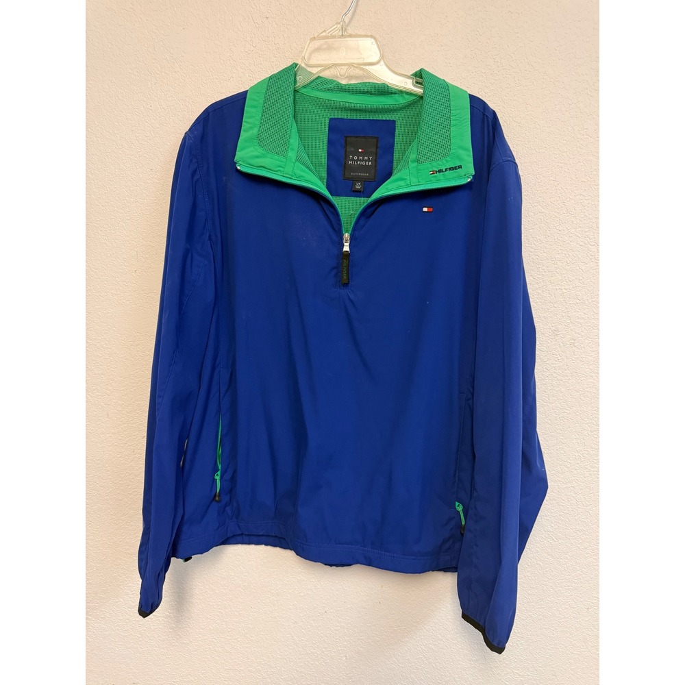 Tommy Hilfiger Men's Large Blue Green 1/2 Zip Pullover Windbreaker Jacket